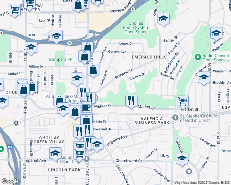 map of restaurants, bars, coffee shops, grocery stores, and more near 702 Melrose Place in San Diego