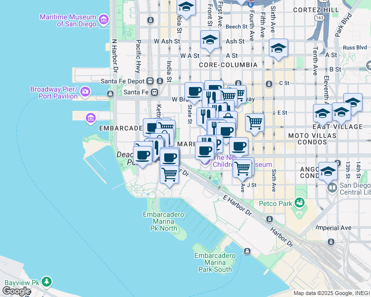 map of restaurants, bars, coffee shops, grocery stores, and more near in San Diego