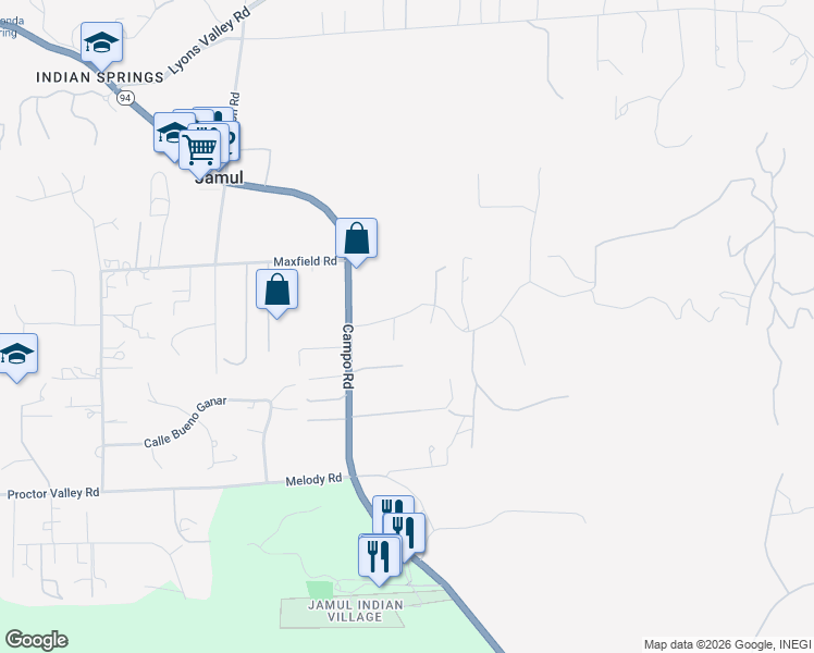 map of restaurants, bars, coffee shops, grocery stores, and more near 14043 Hillside Drive in Jamul