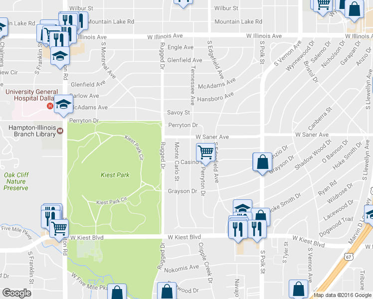 map of restaurants, bars, coffee shops, grocery stores, and more near 3024 Tennessee Avenue in Dallas