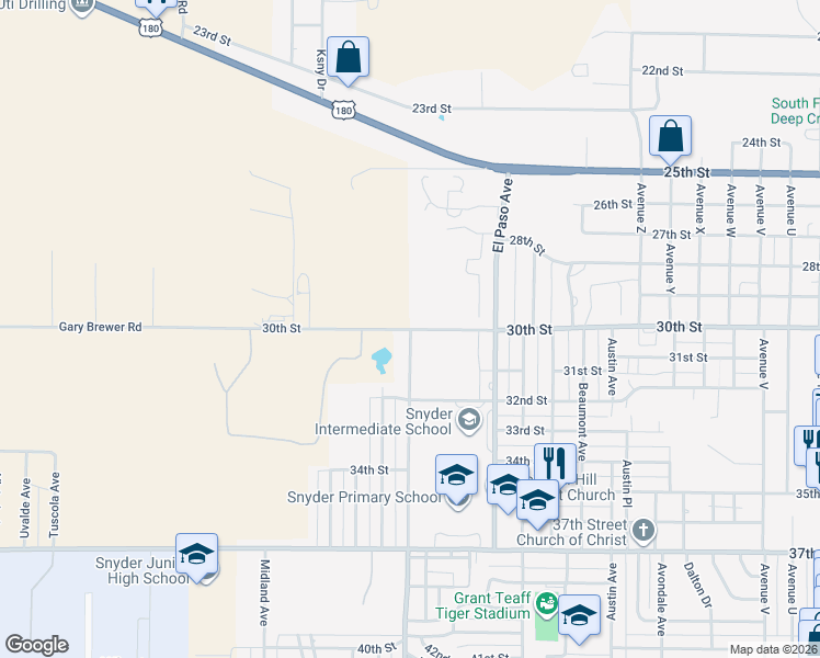 map of restaurants, bars, coffee shops, grocery stores, and more near 2743-2999 Gary Brewer Road in Snyder