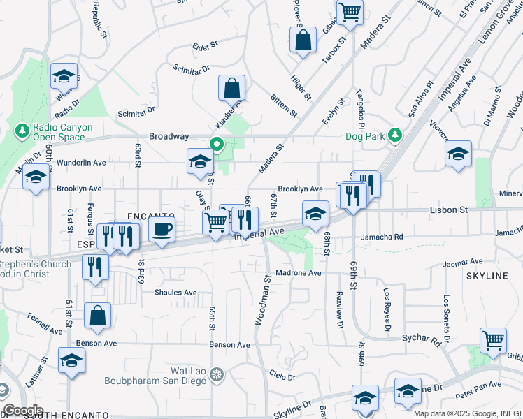map of restaurants, bars, coffee shops, grocery stores, and more near 625 66th Street in San Diego