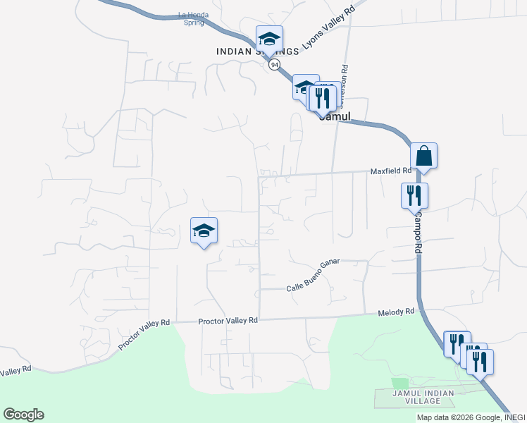 map of restaurants, bars, coffee shops, grocery stores, and more near 13939 Proctor Valley Road in Jamul