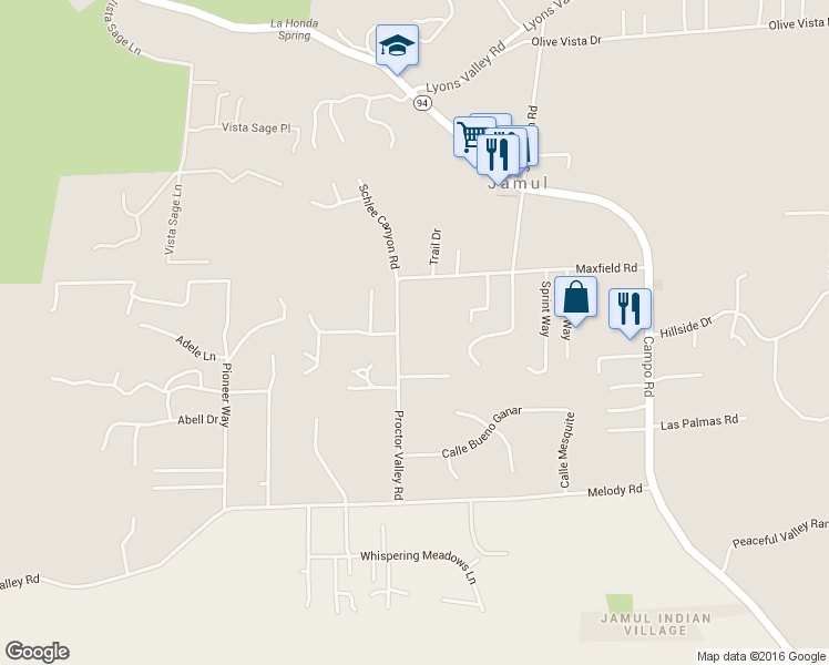 map of restaurants, bars, coffee shops, grocery stores, and more near 13939 Proctor Valley Road in Jamul