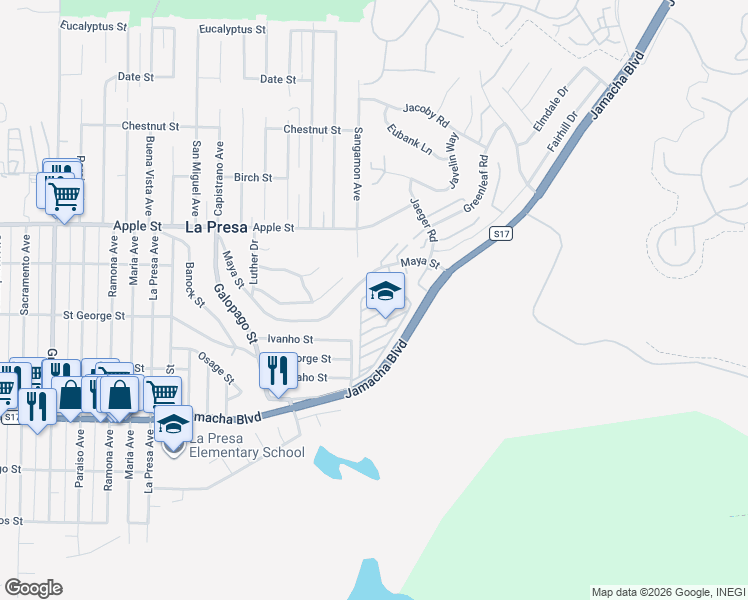 map of restaurants, bars, coffee shops, grocery stores, and more near 47 Avenue G in Spring Valley