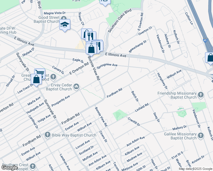 map of restaurants, bars, coffee shops, grocery stores, and more near 3014 Beauchamp Street in Dallas