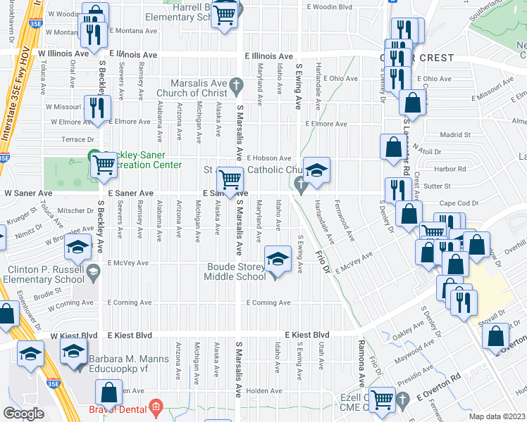 map of restaurants, bars, coffee shops, grocery stores, and more near 2826 Maryland Avenue in Dallas