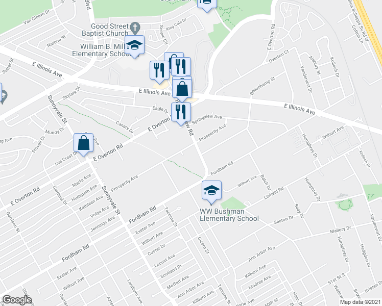 map of restaurants, bars, coffee shops, grocery stores, and more near 3815 Bonnie View Road in Dallas