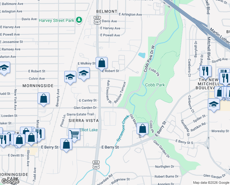 map of restaurants, bars, coffee shops, grocery stores, and more near 1717 Talton Avenue in Fort Worth