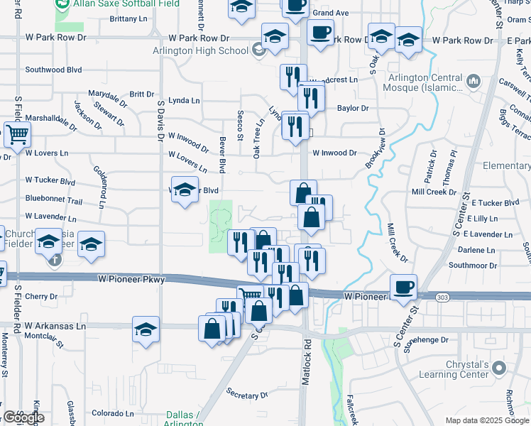 map of restaurants, bars, coffee shops, grocery stores, and more near in Arlington