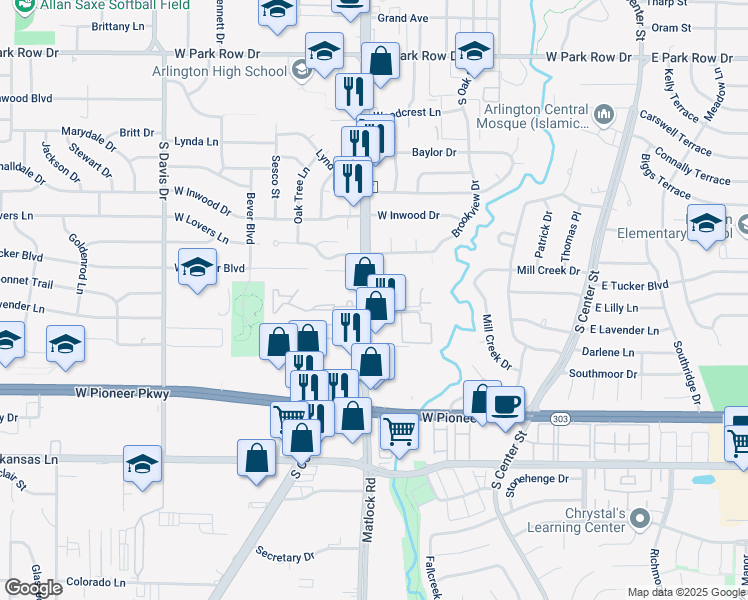 map of restaurants, bars, coffee shops, grocery stores, and more near 2001 Snooty Fox Circle in Arlington