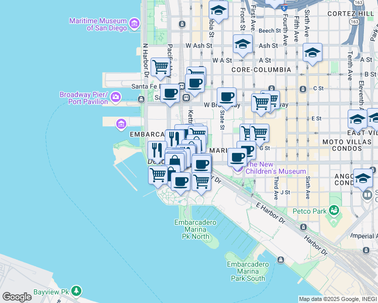 map of restaurants, bars, coffee shops, grocery stores, and more near 680 Kettner Boulevard in San Diego
