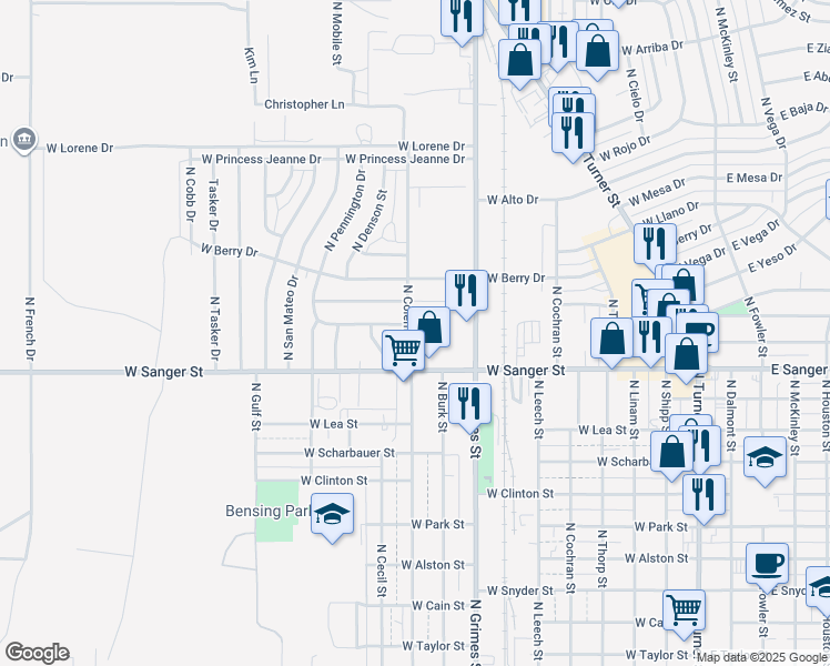 map of restaurants, bars, coffee shops, grocery stores, and more near 1200 North Coleman Street in Hobbs