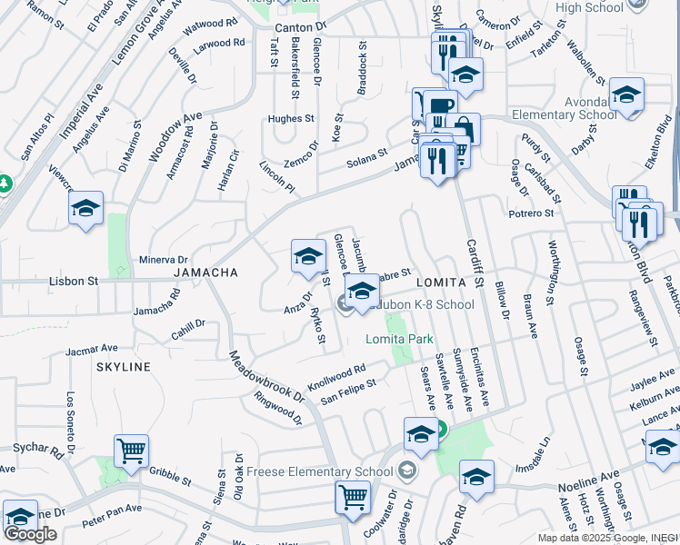 map of restaurants, bars, coffee shops, grocery stores, and more near 745 Bonsall Street in San Diego