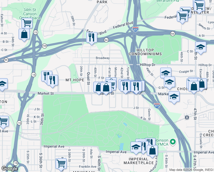 map of restaurants, bars, coffee shops, grocery stores, and more near 623 41st Street in San Diego