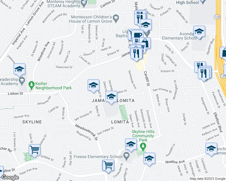 map of restaurants, bars, coffee shops, grocery stores, and more near 753 Jacumba Street in San Diego