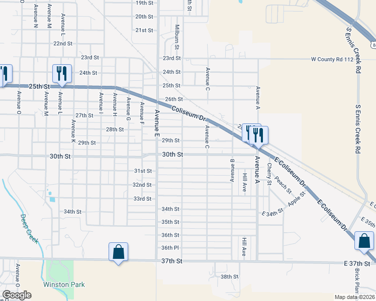 map of restaurants, bars, coffee shops, grocery stores, and more near 300-398 30th Street in Snyder