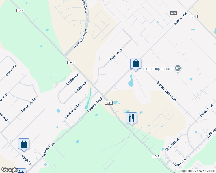 map of restaurants, bars, coffee shops, grocery stores, and more near 11270 Farm to Market Road 1641 in Forney