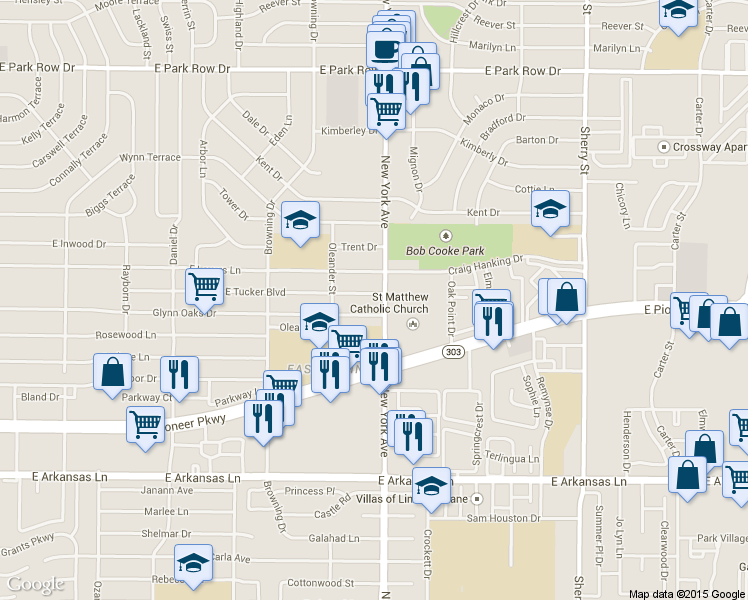map of restaurants, bars, coffee shops, grocery stores, and more near 1808 Glynn Oaks Drive in Arlington