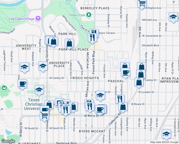 map of restaurants, bars, coffee shops, grocery stores, and more near 2723 Mc Cart Avenue in Fort Worth