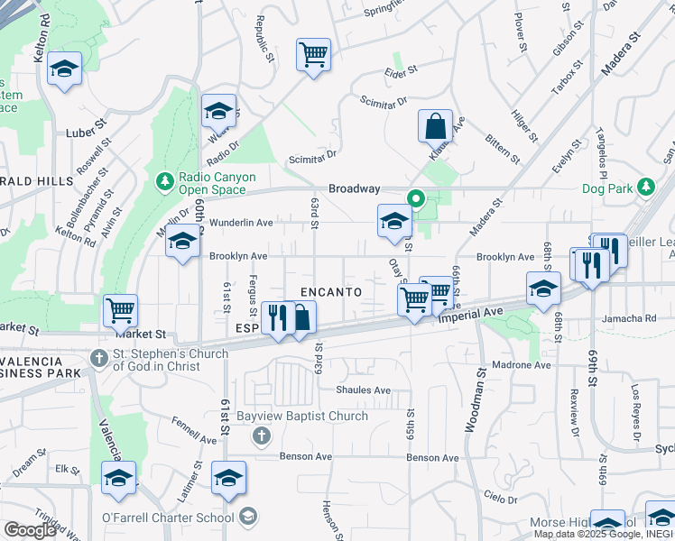 map of restaurants, bars, coffee shops, grocery stores, and more near 732 Stork Street in San Diego