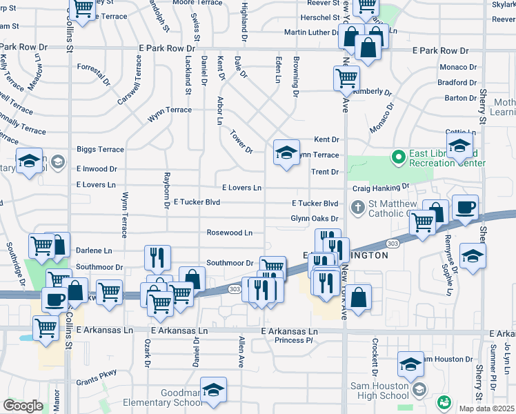 map of restaurants, bars, coffee shops, grocery stores, and more near 1606 Glynn Oaks Drive in Arlington