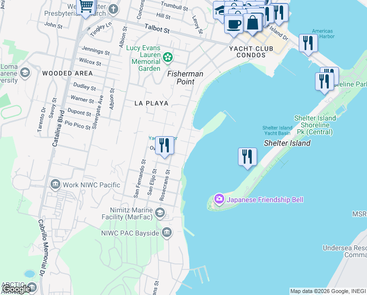 map of restaurants, bars, coffee shops, grocery stores, and more near 2939 Owen Street in San Diego