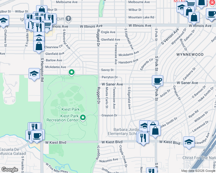 map of restaurants, bars, coffee shops, grocery stores, and more near 3103 Monte Carlo Street in Dallas
