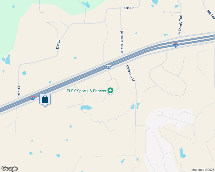 map of restaurants, bars, coffee shops, grocery stores, and more near 4800 Quanah Hill Road in Weatherford