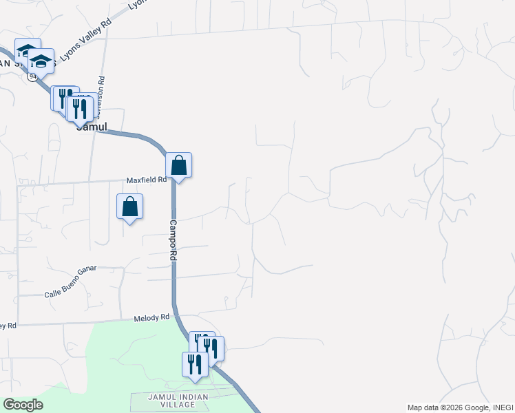 map of restaurants, bars, coffee shops, grocery stores, and more near 14138 Hillside Drive in Jamul