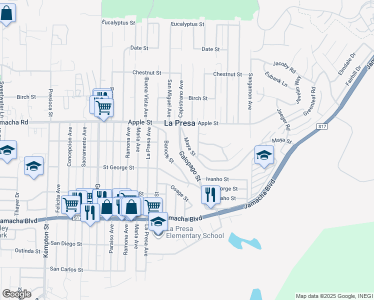 map of restaurants, bars, coffee shops, grocery stores, and more near 944 Maya Street in Spring Valley