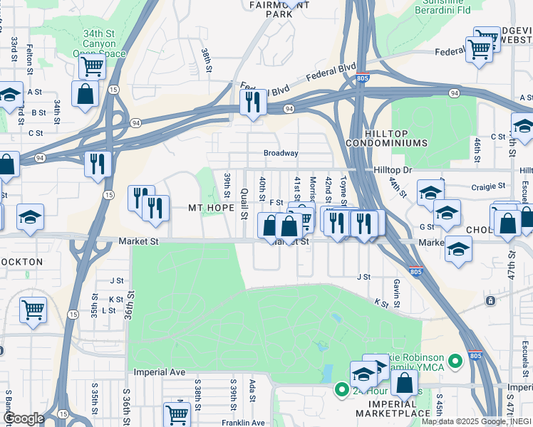map of restaurants, bars, coffee shops, grocery stores, and more near 804 Raven Street in San Diego