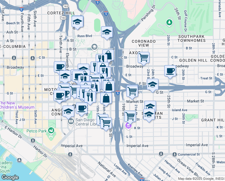 map of restaurants, bars, coffee shops, grocery stores, and more near 756 17th Street in San Diego