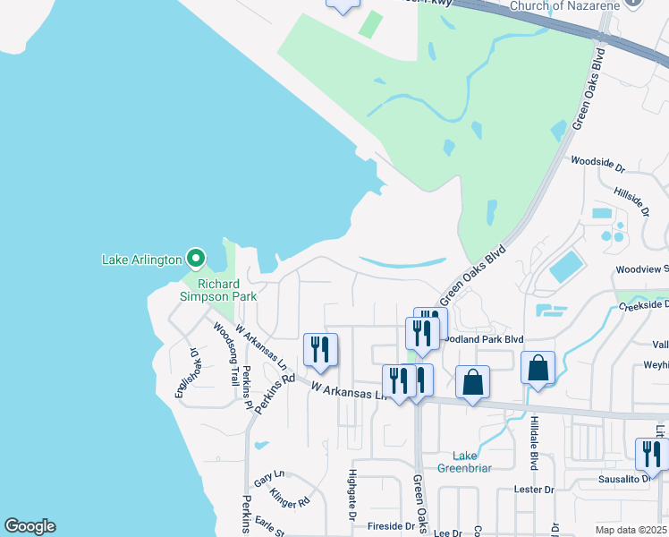 map of restaurants, bars, coffee shops, grocery stores, and more near 5815 Bay Club Drive in Arlington