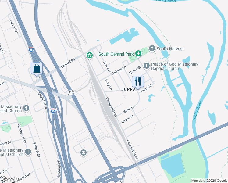 map of restaurants, bars, coffee shops, grocery stores, and more near 4532 Burma Road in Dallas