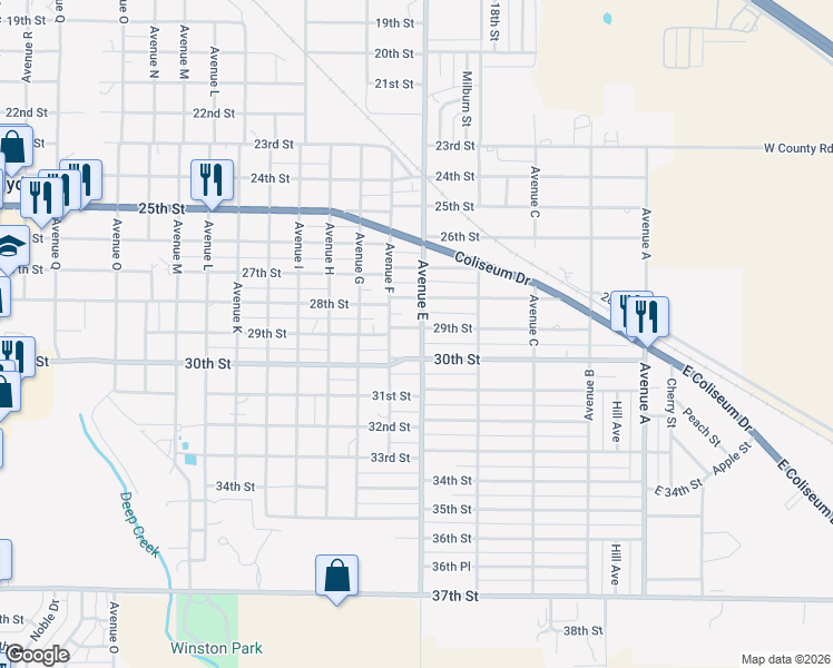 map of restaurants, bars, coffee shops, grocery stores, and more near 2801-2899 Avenue East in Snyder