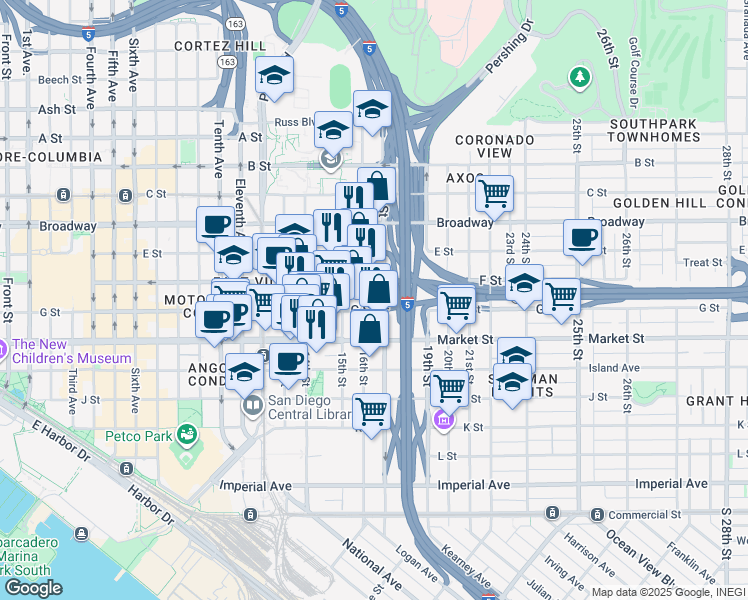 map of restaurants, bars, coffee shops, grocery stores, and more near 756 17th Street in San Diego