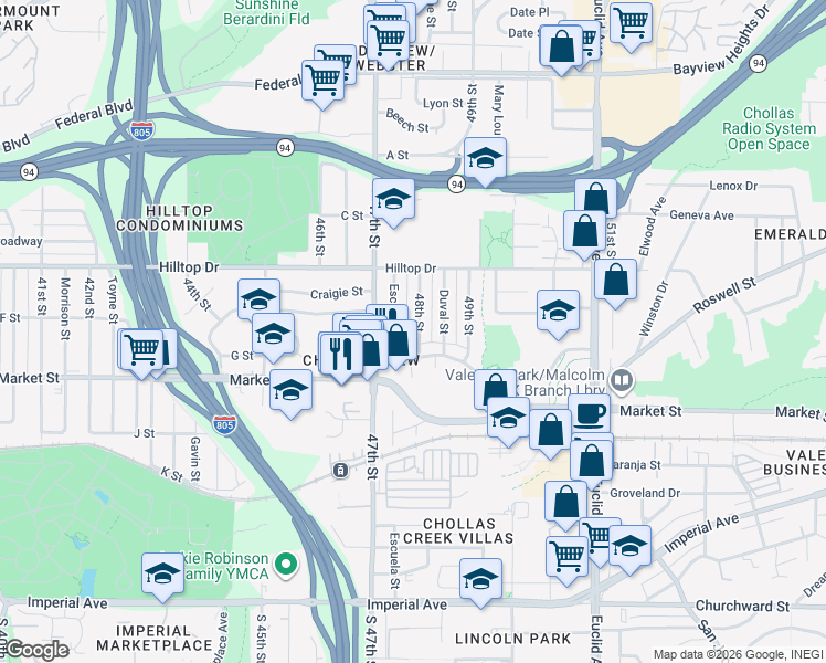 map of restaurants, bars, coffee shops, grocery stores, and more near 755-57 48th Street in San Diego