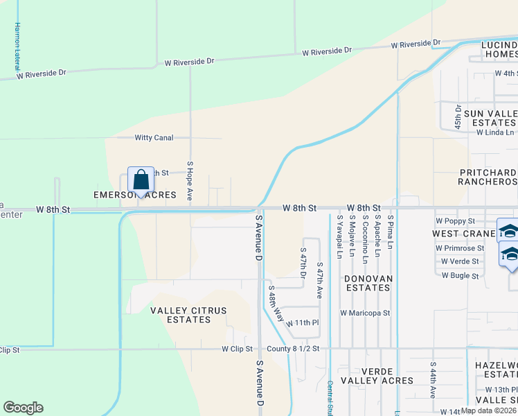 map of restaurants, bars, coffee shops, grocery stores, and more near 5098 West Co 8th Street in Yuma