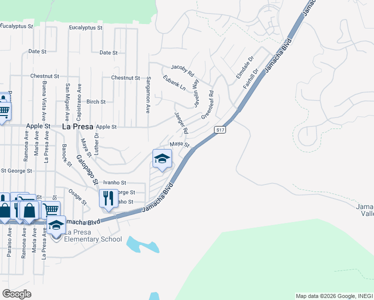 map of restaurants, bars, coffee shops, grocery stores, and more near 10113 Fairhill Drive in Spring Valley