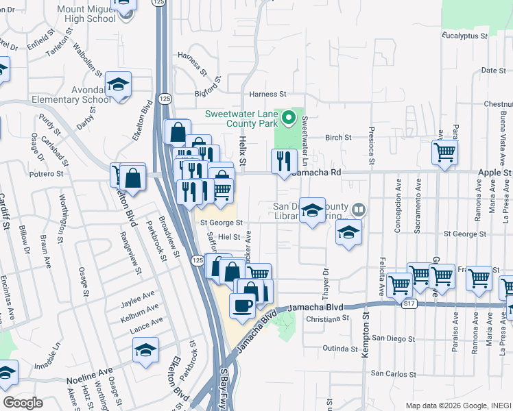 map of restaurants, bars, coffee shops, grocery stores, and more near 1003 Brucker Avenue in Spring Valley