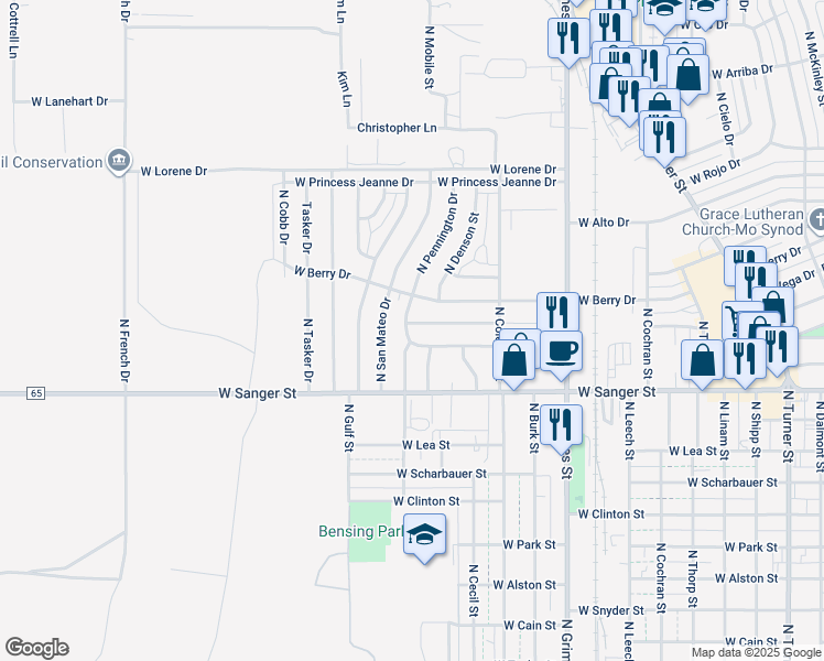 map of restaurants, bars, coffee shops, grocery stores, and more near 1204 West Mackenzie Drive in Hobbs