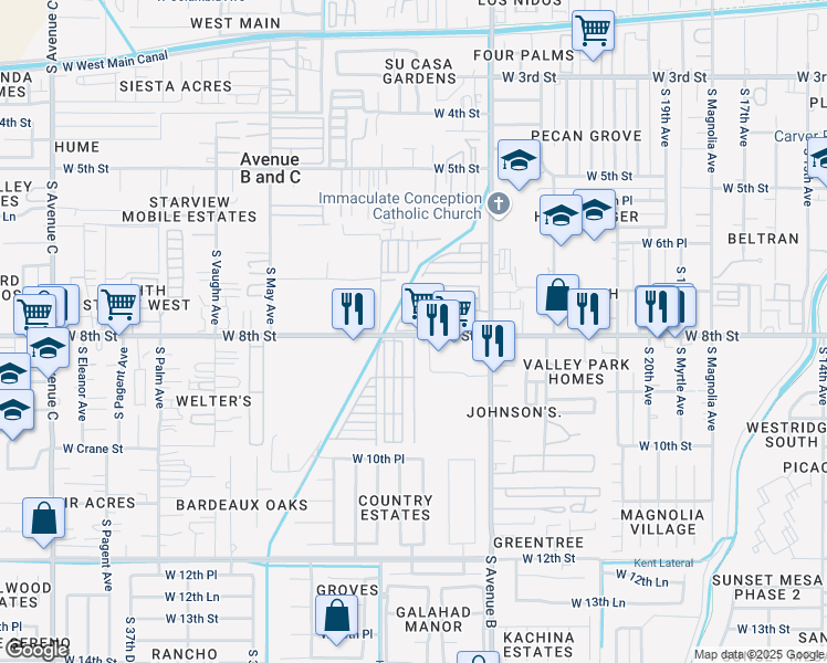 map of restaurants, bars, coffee shops, grocery stores, and more near 146 Sunset View in Yuma