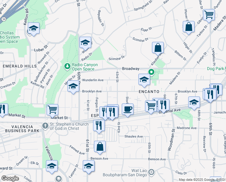 map of restaurants, bars, coffee shops, grocery stores, and more near 812 63rd Street in San Diego