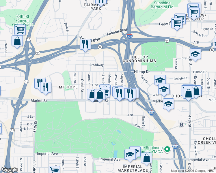 map of restaurants, bars, coffee shops, grocery stores, and more near 742-44 Morrison Street in San Diego