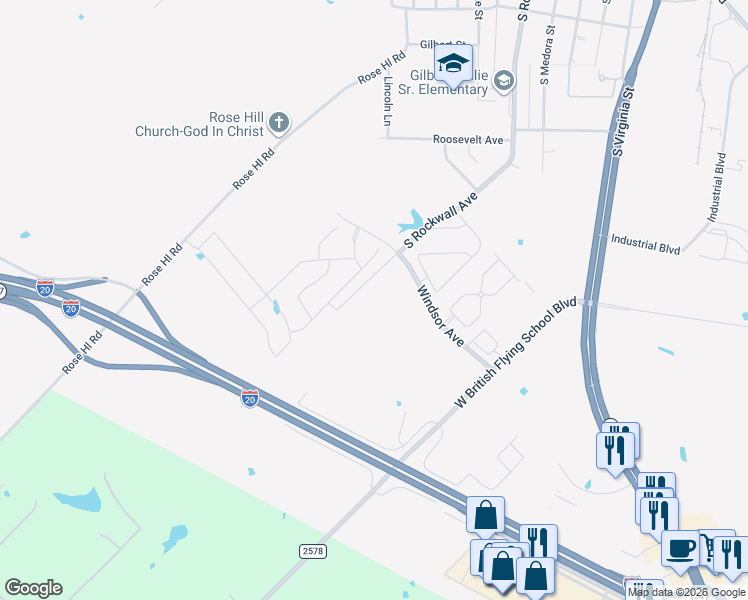 map of restaurants, bars, coffee shops, grocery stores, and more near 10325 County Road 304 in Terrell