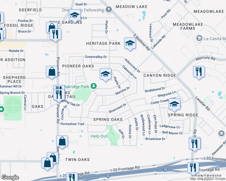 map of restaurants, bars, coffee shops, grocery stores, and more near 14428 Spring Oak Drive in Balch Springs