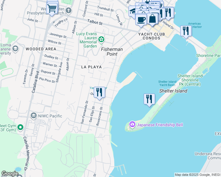 map of restaurants, bars, coffee shops, grocery stores, and more near 2920 Perry Street in San Diego