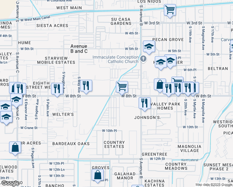 map of restaurants, bars, coffee shops, grocery stores, and more near 146 Sunset View in Yuma