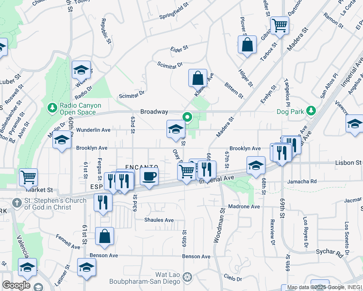 map of restaurants, bars, coffee shops, grocery stores, and more near 820 65th Street in San Diego